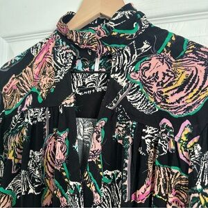 Free People Black Multicolor Animal Print Blouse